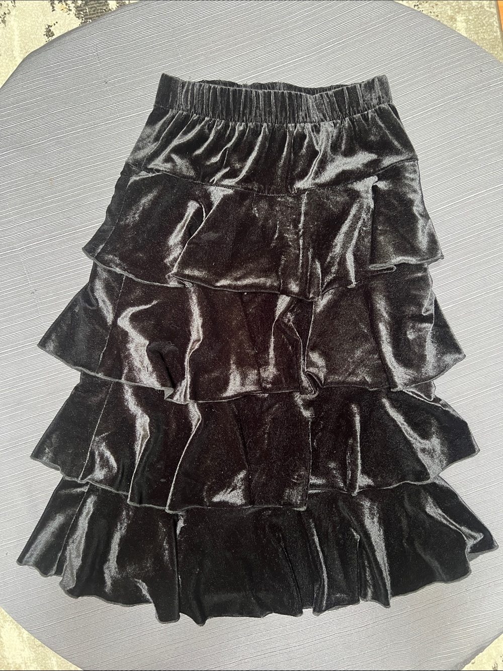 Black Velvety Tiered Ruffle Skirt - Girl’s Sz 10/12